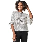 Kasper Womens Ruffle Sleeve, Dot Print Top