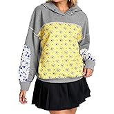 ChiaoLezhee Women's Floral Patchwork Quilted Hoodies, Vintage Graphic Casual, Drop Shoulder Long Sleeve Sweatshirt Size 4-16