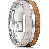 King Will 8mm Wooden Rings, Men's Wedding Rings Inlay Flat Cut Ring for Men Women, Comfort Fit, Durable