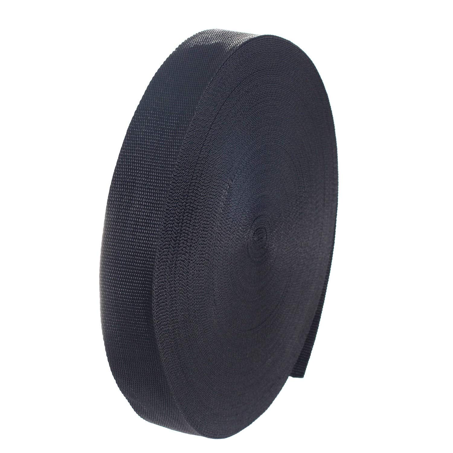50 Meter x 38mm Polypropylene Webbing Strap - 1,4mm thick - Multi-purpose PP webbing Tape for DIY Craft Backpack Strapping Apron Bunting Bags Belts Slings etc, TKB5071 black — image 1