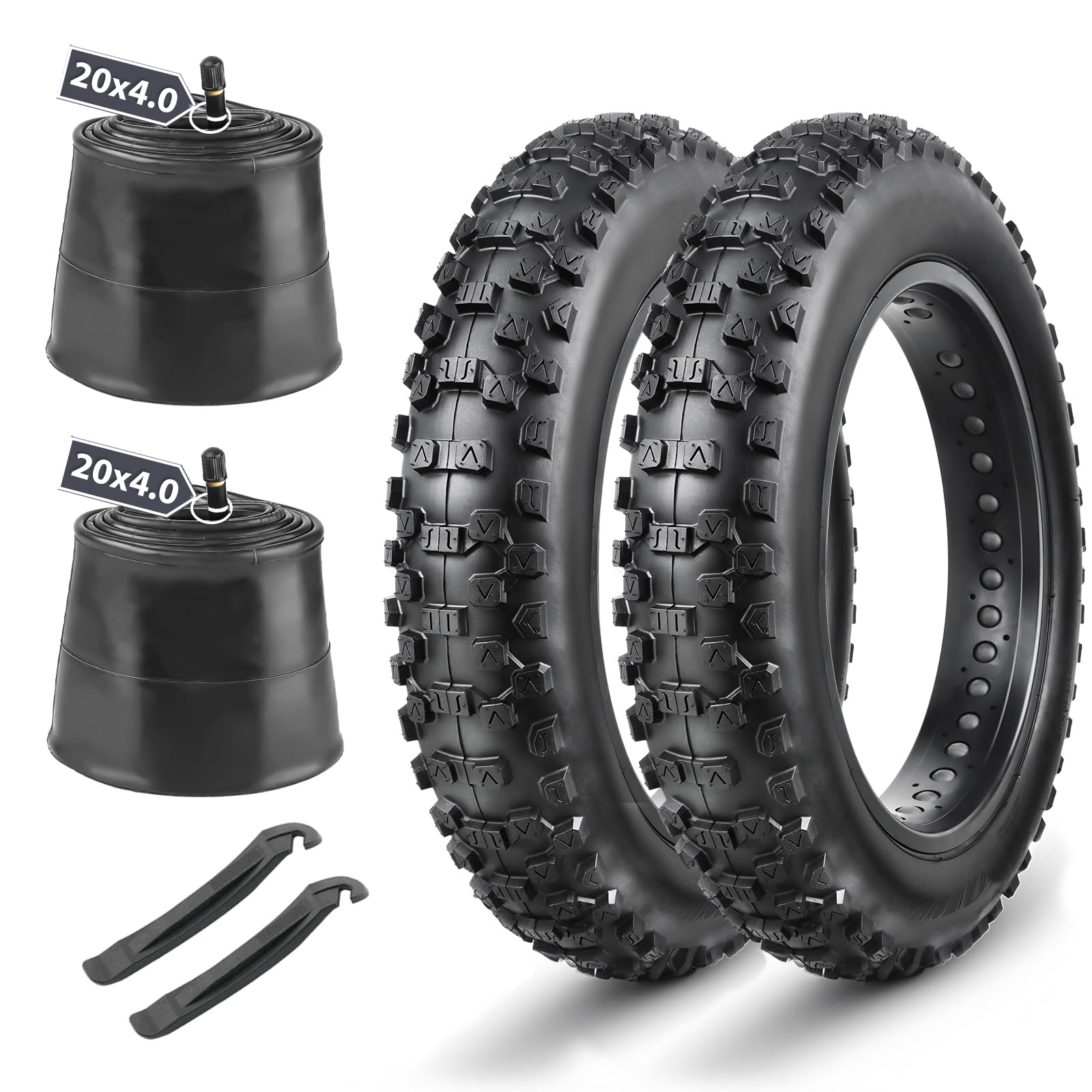 Photo 1 of MOHEGIA EBike Fat Tire Replacement Set: 2 Pack 20 x 4.0-inch Folding Bicycle Tires, Inner Tubes, and Tire Levers, High-Performance and All-Terrain with Offroad or Trail Riding