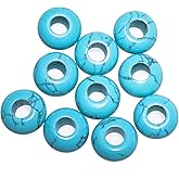 Natural Stone Beads Large Hole (5-6mm) Polished Rondelle European Gemstone Beads for Charm Bracelets Jewelry Making 8X14mm(Pack of 25,Synthetic Turquoise)