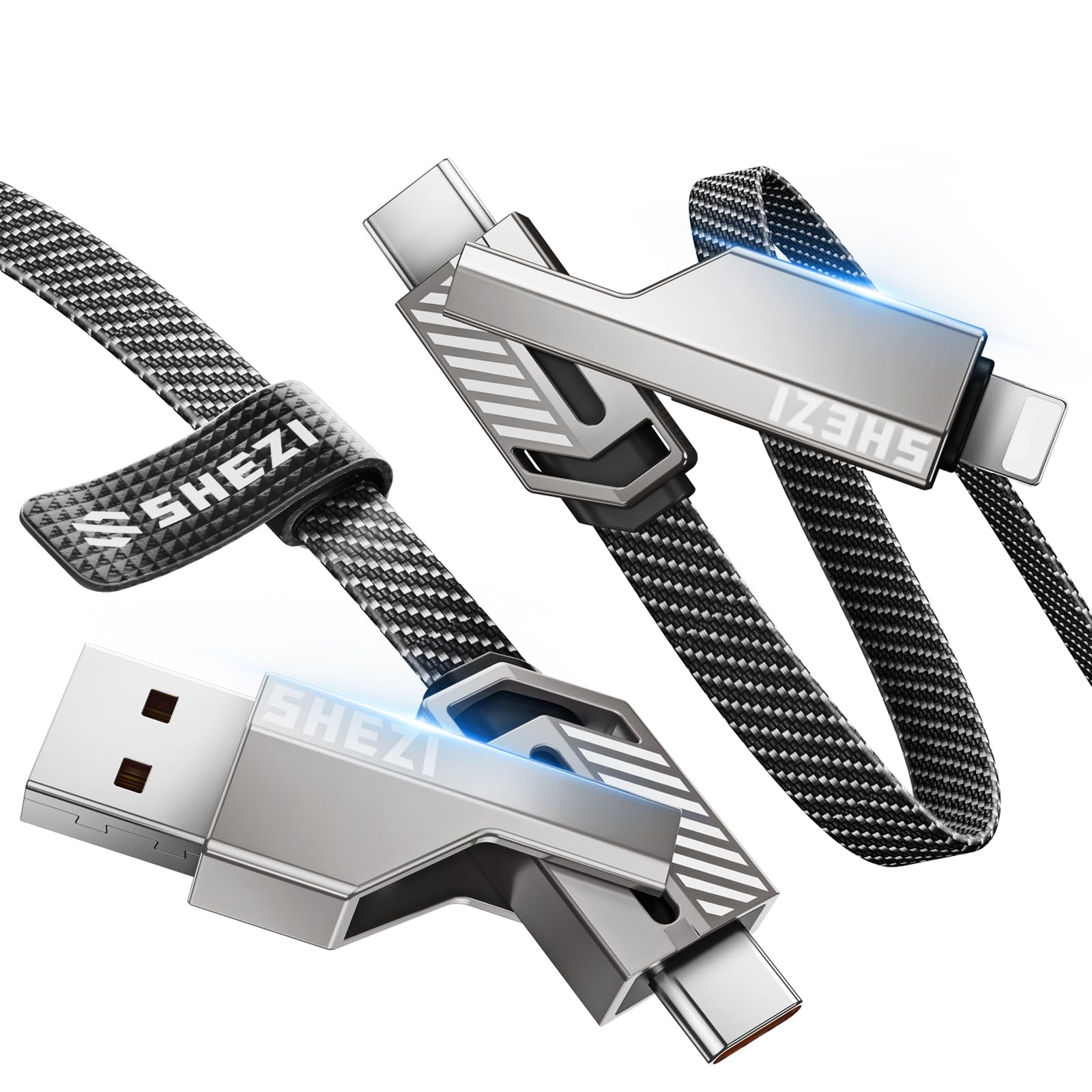 Photo 1 of [Upgraded] 4-in-1 USB C Cable 45W 3FT Compatible with Lightning Cable [Fast Charging & Data Transfer] Flat Nylon Braided for iPhone iPad Charger Cord, Multi Charge Wire Combo with L/Type C/USB A Port