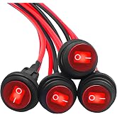 mankk 4PCS Waterproof Rocker Switch 12V Round Toggle Switch SPST 3 Pin ON Off Red LED Light with Detachable Wires for Car Auto Boat Trucks KCD1-5-101NW-R-X