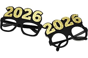SWYOUN 2PCS 2026 Gold Glitter Eyeglasses Happy New Year's Eve Glasses Graduation 2026 Party Photo Props
