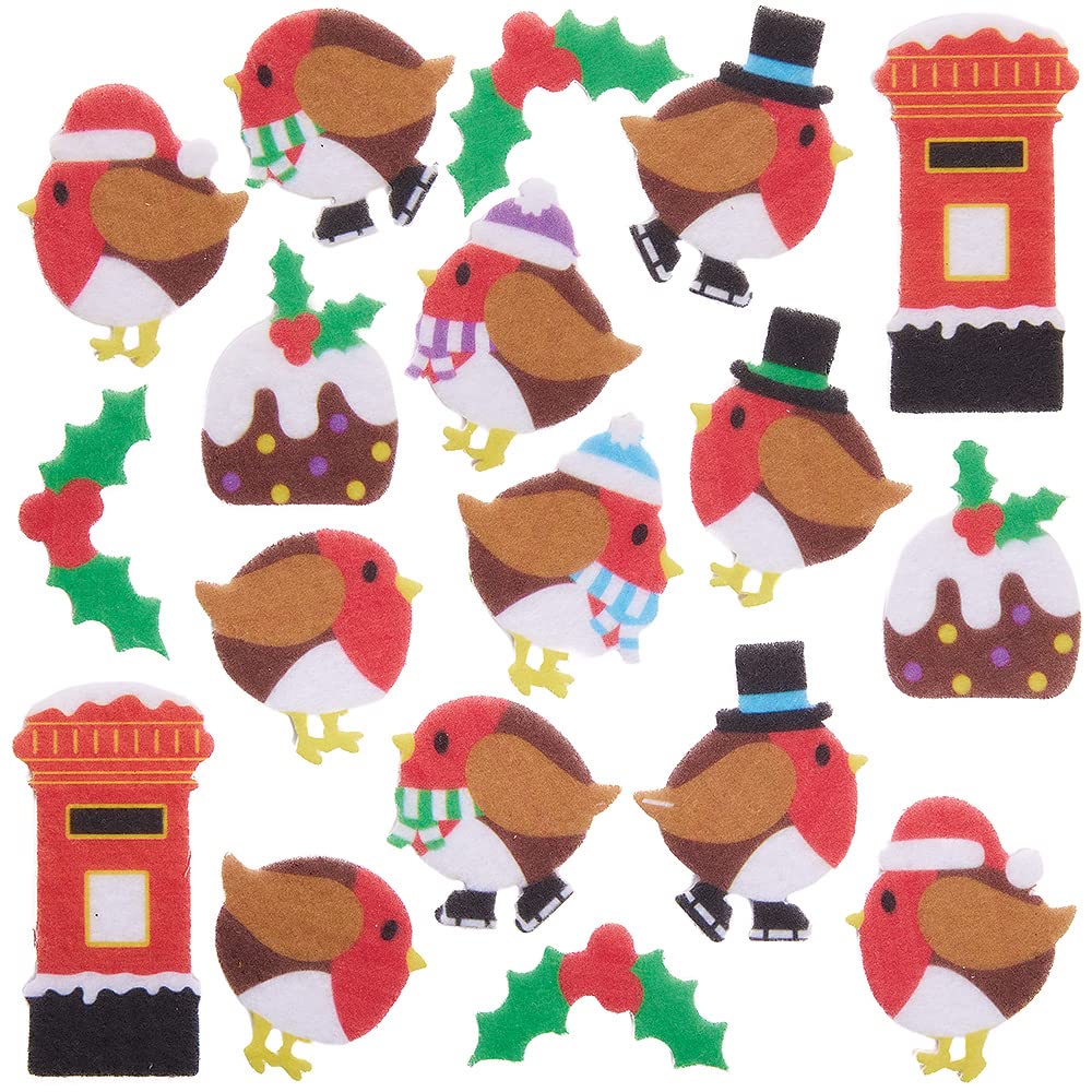 Baker Ross FX305 Christmas Robin Felt Stickers - Pack of 100 for Children, Scrapbooking and Decorating