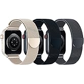 BELONGME 3 Pack Mesh Loop Compatible with Apple Watch Bands for Women Men 40mm 41mm 38mm 42mm 44mm 45mm 49mm 46mm Series 11 10 9 8 7 6 5 4 Ultra3 SE3 2, Stainless Steel Metal Magnetic Strap for iWatch