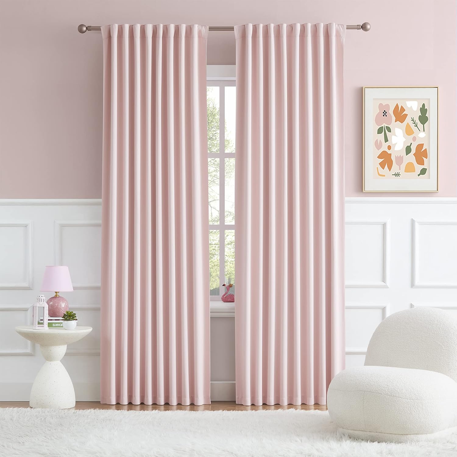 Window Treatments - DUALIFE Cute Pink Room Darkenig Curtains 90 Inches Long - Rose Blush Curtains Blackout Pastel Pink Light Blocking Drapes for Girls Bedroom Nursery,52 by 90 Inch, 2 Panels, Back Tab/Rod Pocket