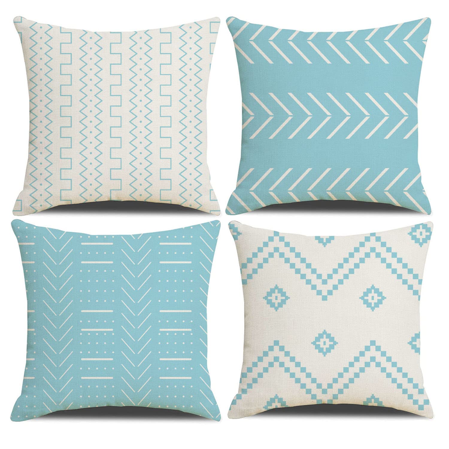 DWDC Cushion Covers 40 x 40 cm Farmhouse Cushioncase cover, Set of 4 Blue Textured Patchwork Square PillowCase for Sofa Chair Bedroom Modern Decor Home Office Couch Car Garden — image 1