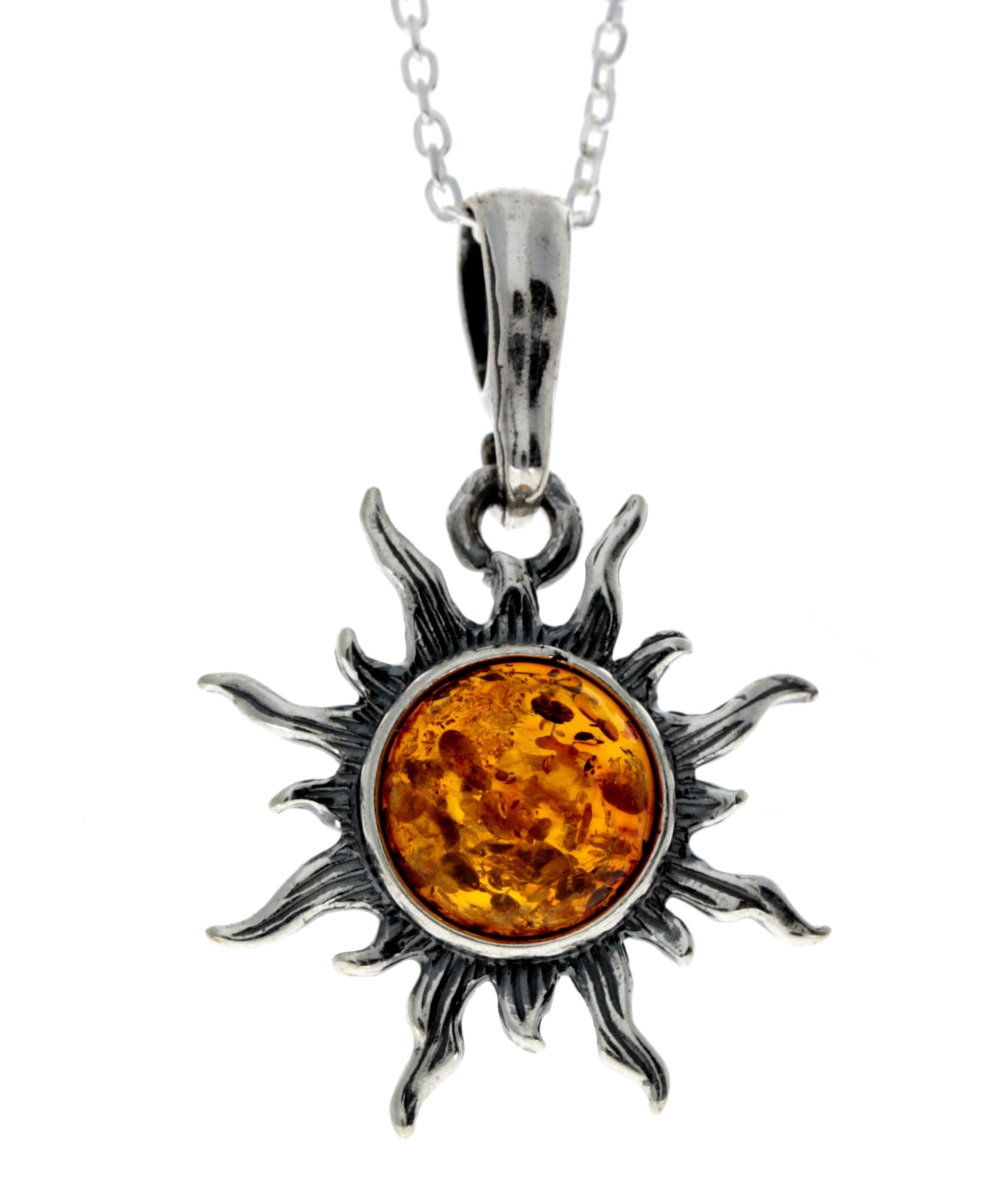Genuine Cognac Baltic Amber & Sterling Silver Star Sun Pendant without Chain - 1764C