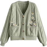GORGLITTER Women's Chunky Boho Button Up Cute Cardigan Embroideried Fall Trendy 2025 Sweaters Cottage Core Clothes