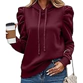 HANDAFA Fall Puff Sleeve Sweatshirt For Women Casual Long Latern Sleeve Drawstring Hooded Pullover