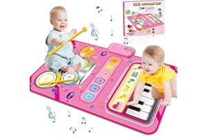 Baby Toys for Toddlers,UNIWA 2 in 1 Musical Mat for 1 Year Old Boys & Girls, Piano Keyboard & Drum Mat with 2 Sticks, Early Educational Musical Toys First Birthday Gifts for 1 2 Year Old Girls & Boys