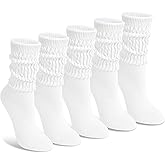 Justay 5 Pairs Slouchy Socks for Women - Slouch Long Crew Knit Boot Athletic Calf Tube Scrunch Socks