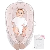 Baby Lounger - Infant Lounger Pillow for Newborn 0-24 Months, Soft, Breathable & Portable Baby Lounger Pillow for Boys & Girls, Cozy Baby Floor Seat for Home & Travel (Pink Star)