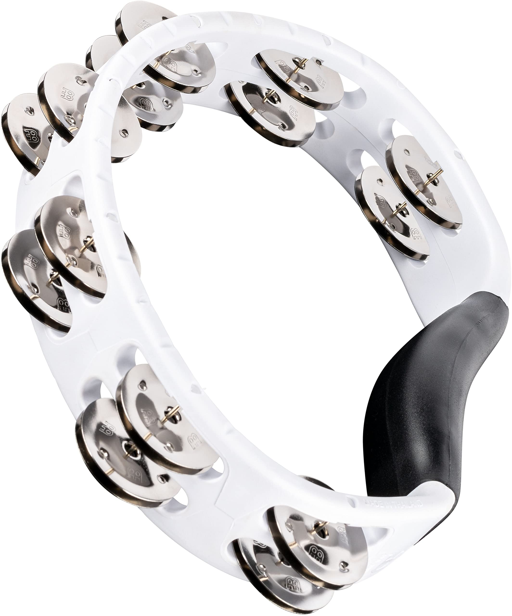 Meinl Percussion Headliner Hand Tambourine - 1-Row Tambourine - With Curved Handle - ABS Plastic / Steel, White / Silver (HTWH)