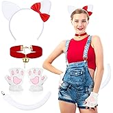 Suncalla 4 Pcs Halloween Kitty Costume Kitty Ears Headband Paw Gloves Collar Tail for Women Halloween Cosplay Party