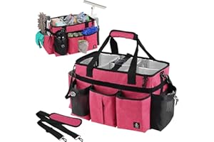 Timoxi Large Cleaning Caddy Bags Pink with Sturdy Support Board, Cleaning Organizer with Detachable Dividers, Cleaning Supply Tote with Adjustable Shoulder Strap & Waist Belt for Cleaners Housekeepers