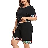ZERDOCEAN Women's Plus Size Soft Sleepwear Pajamas Set Short Sleeve Tops with Shorts Nightwear Pj Lounge Sets