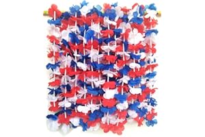LITTLE FEATHER Red White and Blue 4th of July Party Lei Hawaiian Luau Flower Necklace Party Favors,Pack of 12