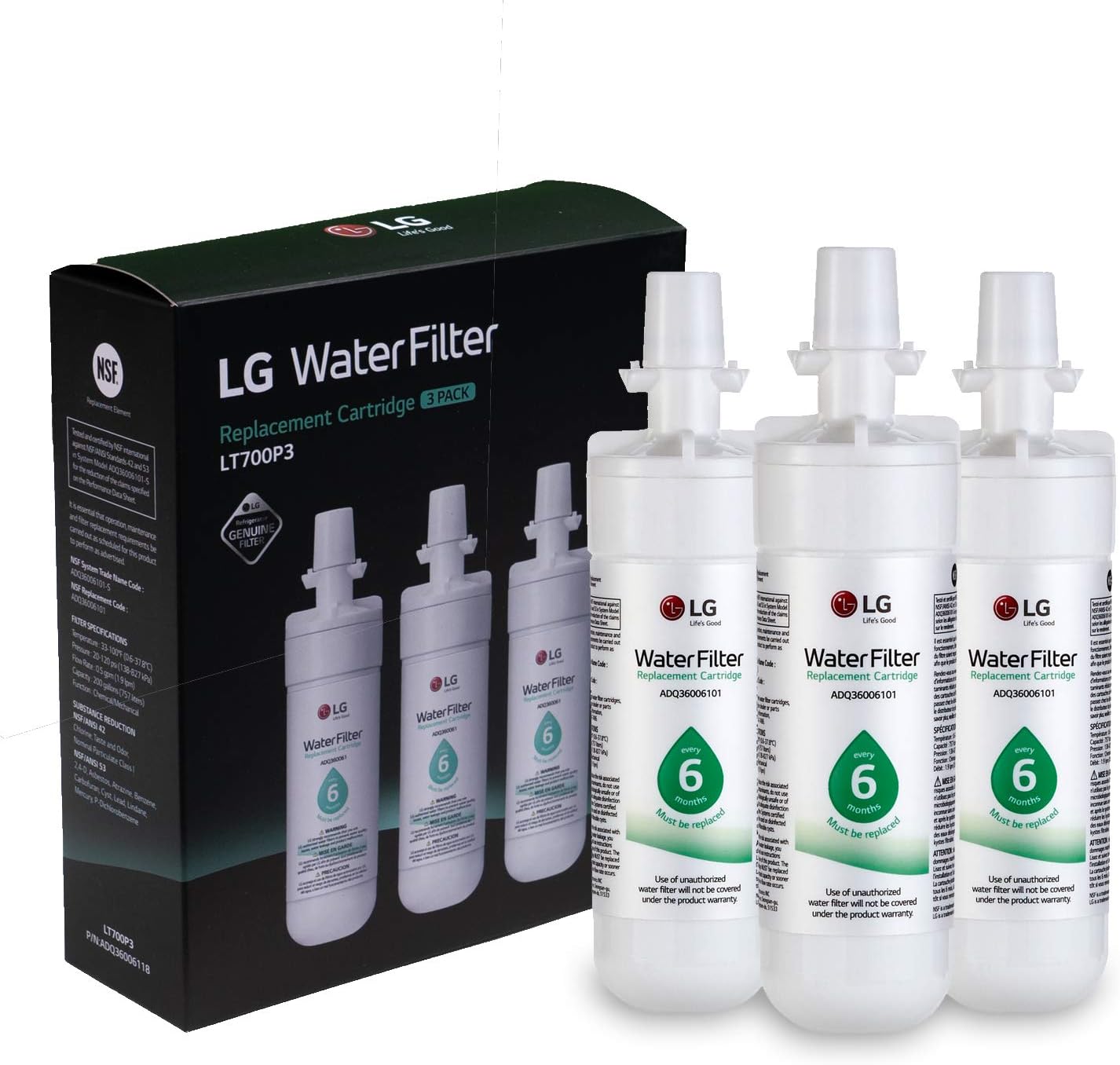 LG LT700P LT700P3 Refrigerator Water Filter, Standard, White: Home Improvement