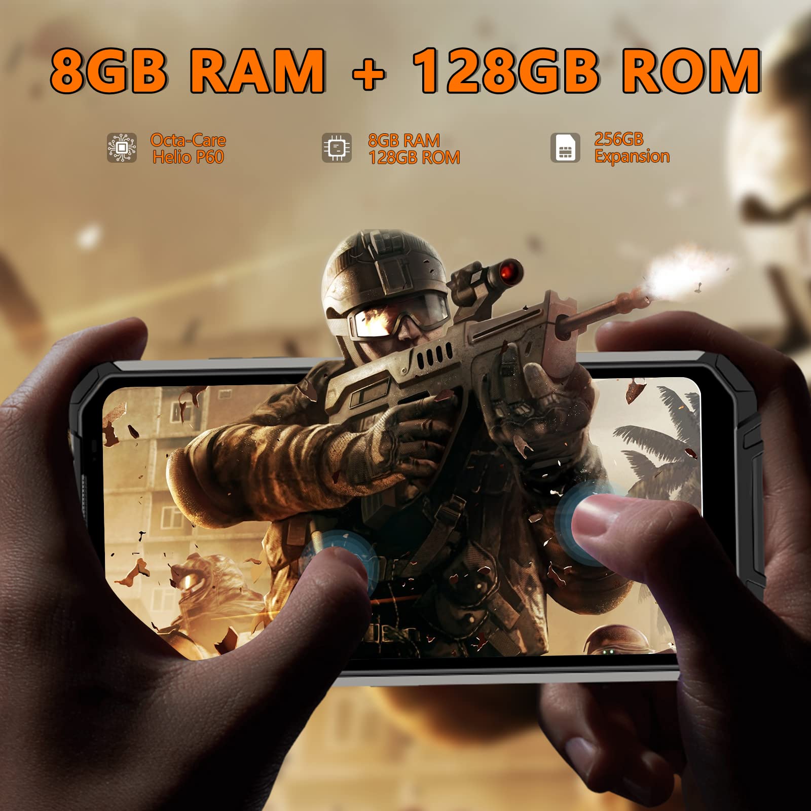 OUKITEL WP16, Rugged Smartphone 10600mAh Battery, Night Vision Camera 128GB+8GB Android 11,6.39 HD+ Underwater Camera IP68 Waterproof Rugged Phone,OTG NFC GPS SOS Dual SIM Unlocked Cell Mobile Phone