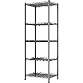 REGILLER 5-Wire Shelving Metal Storage Rack Adjustable Shelves,Standing Storage Shelf Units for Laundry Bathroom Kitchen Pantry Closet(Black,11.8" D x 16.6" W x 53.5" H)
