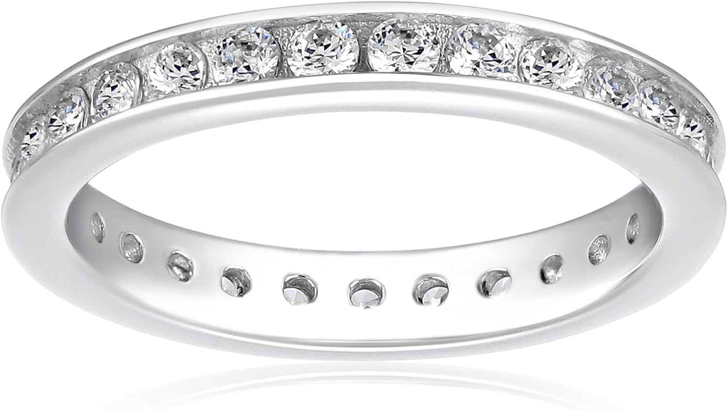 Platinum-Plated Sterling Silver Swarovski Zirconia Channel Set All-Around Band Ring: Jewelry