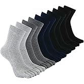CaiDieNu Mens Toe Socks Cotton Athletic Running Five Finger Crew Socks, 5 Pairs