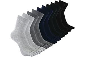 CaiDieNu Mens Toe Socks Cotton Athletic Running Five Finger Crew Socks, 5 Pairs