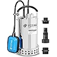 Full 304 Stainless Steel Submersible Water Pump 1HP 4600GPH withAutomatic Float Switch, Utility Pump for Pool Draining Fast W