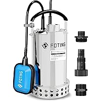 Full 304 Stainless Steel Submersible Water Pump 1HP 4600GPH withAutomatic Float Switch, Utility Pump for Pool Draining Fast W