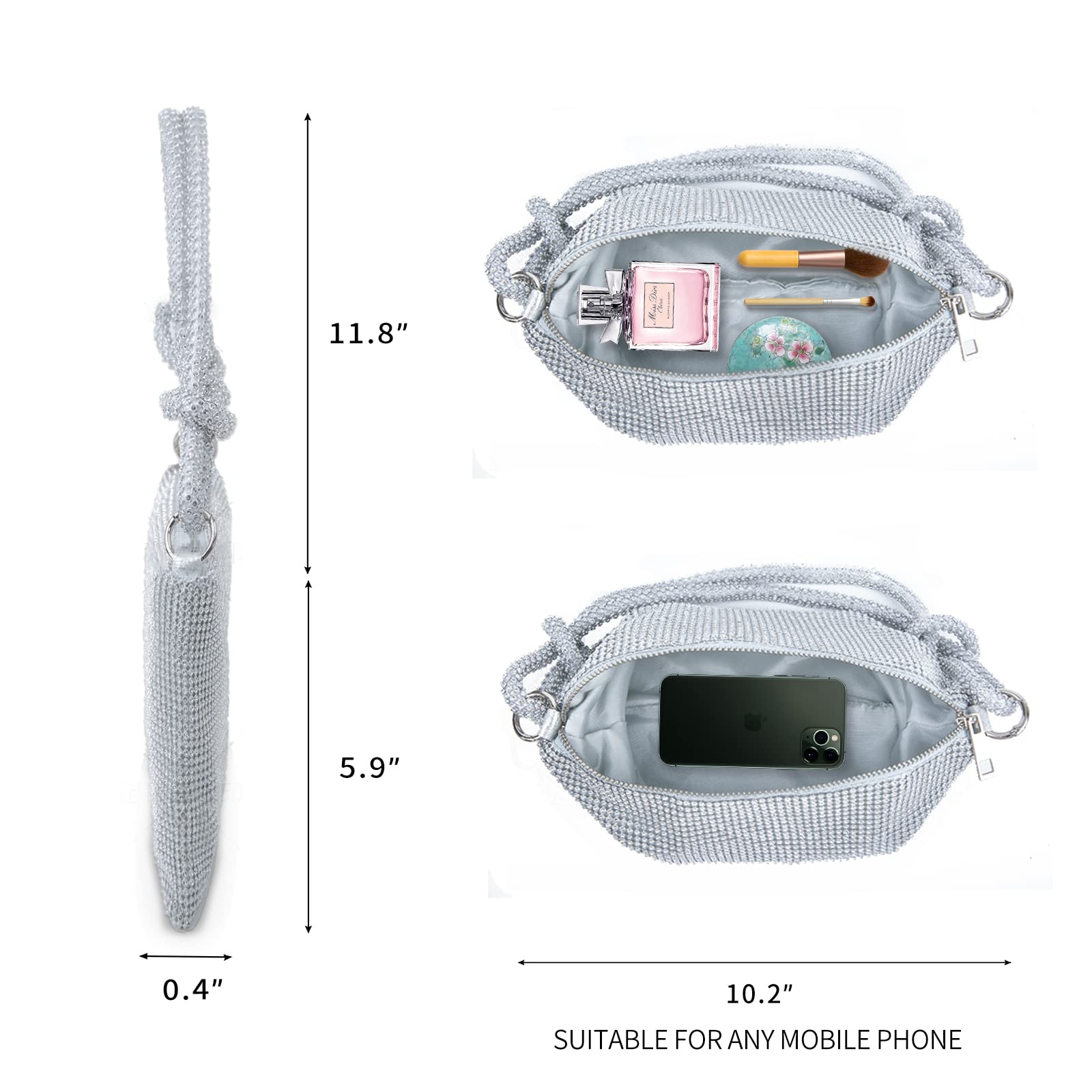 QLBO Women Gold Clutch, Rhinestone Gold Purse Wedding,Evening Clutch Purses For Women 10.2