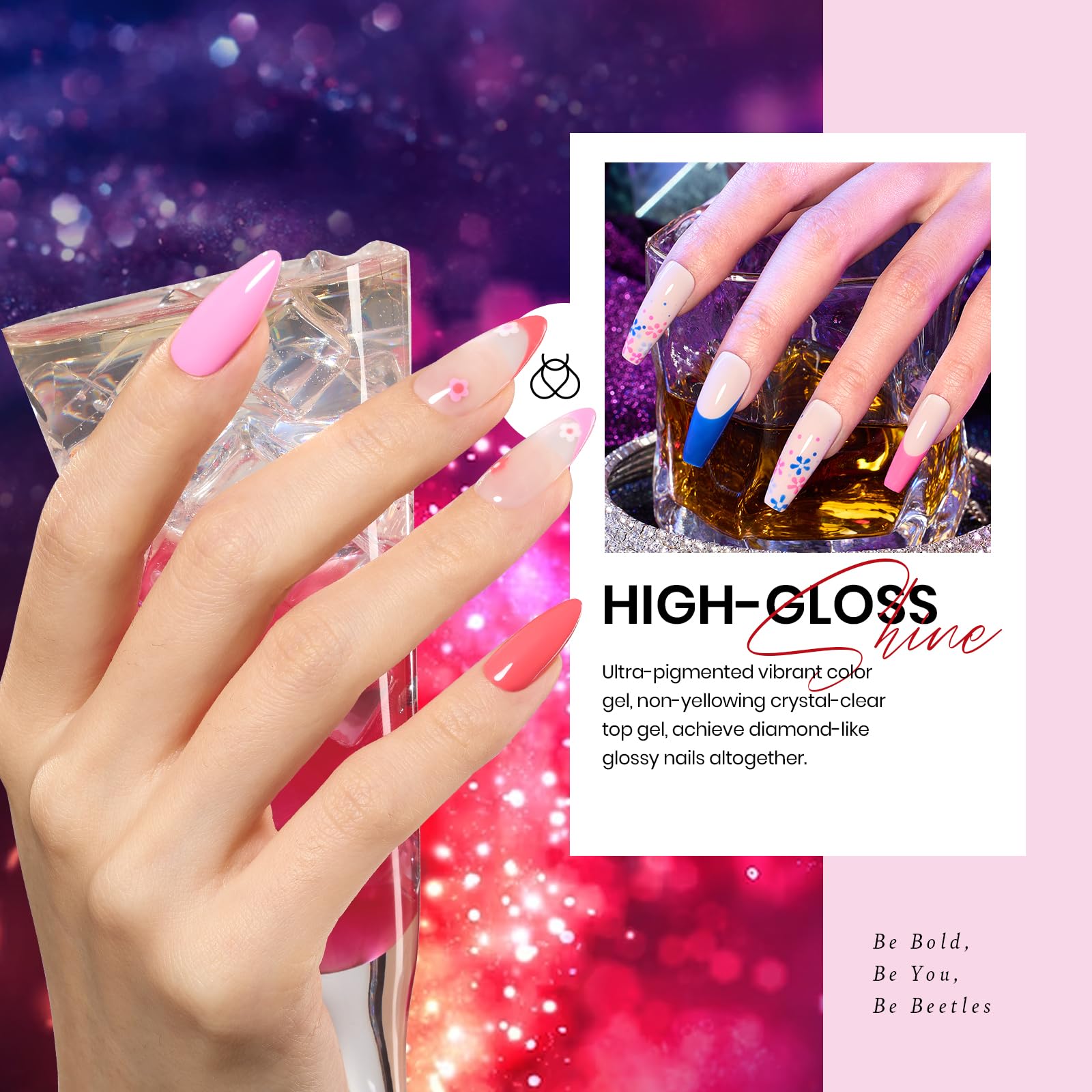 Beetles Pink Gel Nail Polish, 20 Colors Sweet Pink Red Nude Blue Purple Glitter Gel Polish Romance Rebellion with Base & Top Coat, Soak off Uv LED Cured Nail Art Design Salon Home Gift for Women - Image 4