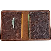 Handmade Distressed Men's Minimalist Leather Wallet Card Holder Wallets for Gifts Brown Flower | Handmade, Distressed, Minimalist, Wallets, for Gifts, Flower