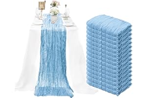 SATULGAU 15 Pack Baby Blue Cheesecloth Table Runner 10Ft Gauze Cheese Cloth 35x120 Inch Boho Table Runner Romantic Table Runner Long Table Cover for Wedding Birthday Party Bridal Shower Reception Table Décor