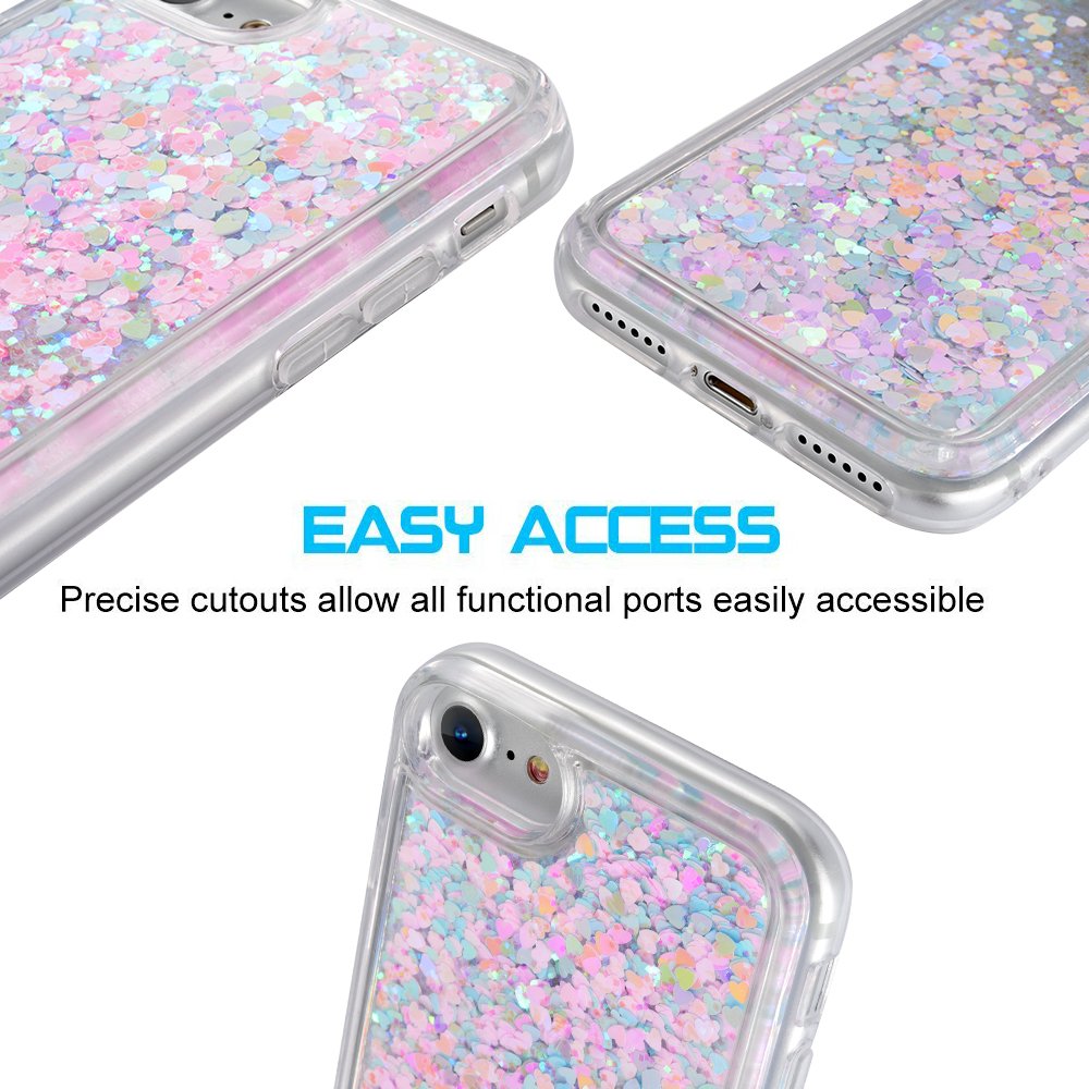 iPhone 7 Case, iPhone 7 Liquid Case, VEGO Glitter Sparkle Bling Flowing Floating Case Cover Fashion Creative Design for Girls for iPhone 7 4.7 inch (BluePink)