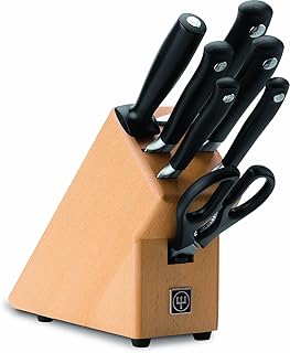 Wüsthof Messerblock, Grand Prix II (9851-2), 7-teilig, aus Buchenholz, mit 5 Kochmessern, Schere, Wetzstahl, Küchenmesser-Set geschmiedet