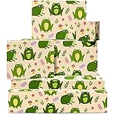 CENTRAL 23 Frog Wrapping Paper - 6 Sheets Of Trendy Gift Wrap - Grumpy Frogs - Mushroom Dragonfly Flower - Funny Wrapping Paper For Her - Comes With Stickers