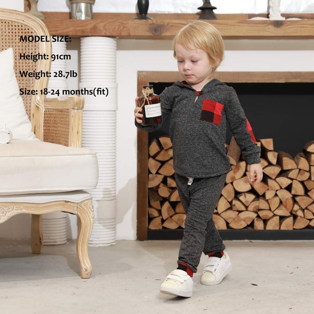 Baby Boy Clothes Fall Outfits Plaid Pocket Hoodie Sweatshirt + Pants Winter Clothes Set: Clothing