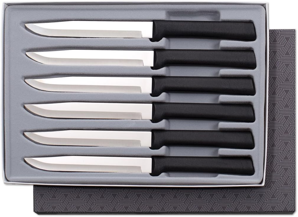 Rada Cutlery Utility Steak Knives Gift Set Stainless Steel Knife Made in the USA, Set of 6, Black Handle: Rada Steak Knives: Kitchen & Dining