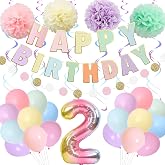 BRT Bearingshui Rainbow Gradient Number 2 Balloon, Happy Birthday Banner, Children's 2nd Birthday Party Supplies