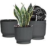 T4U 7 Inch Self Watering Pots for Indoor Plants, 4 Pack Plant Pots, Self Watering Planter for Indoor Plants, Durable Plastic Pots (4 Pack, 7", Gray)