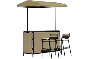Outsunny 3 Piece Outdoor Bar Set for 2 with Canopy, Rectangular Table with Storage Shelves & Two Bar Chairs, Breathable Mesh