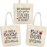 Vansolinne Teacher Canvas Tote Bags 3 Pack 15''x16'' Multipurpose Women School & Work Tote Bags with Inner Pocket - End of Semester Retirement Teacher Appreciation Valentine's Day Gift Ideas