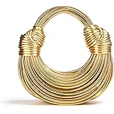 Gold Purse for Women, Woven Knotted Bread Crossbody Clutch Top Handle Creative Noodles Bag Underarm Shoulder Handbag | Woven, Small, Leather, Top Handle, Noodles