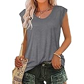 JOELLYUS Womens Summer Tops Casual Loose Cap Sleeve T Shirts Basic Dressy Tees Blouses