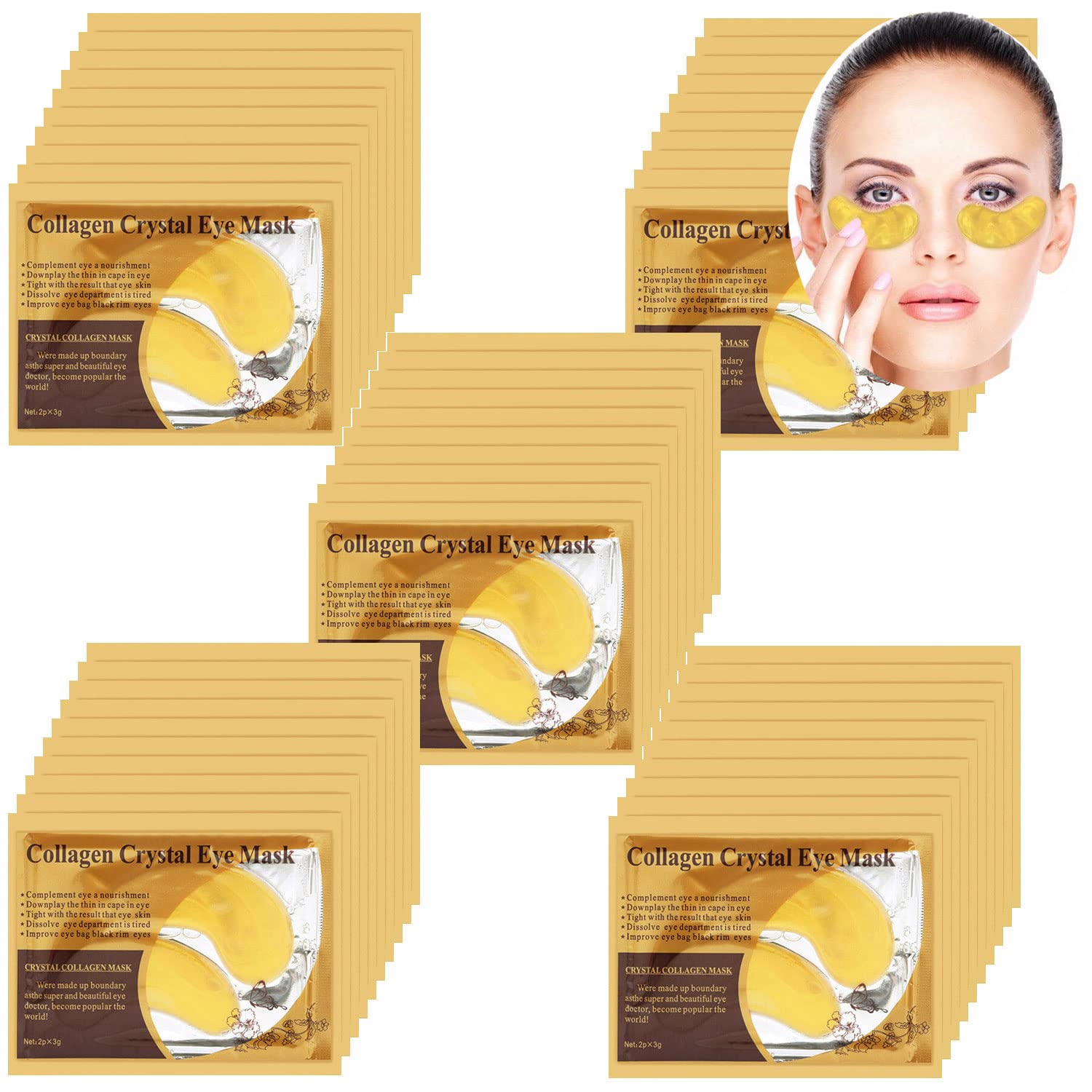 50 Pairs Crystal Collagen 24k Gold Under Eye Gel Pad Face Mask Anti Aging Wrinkle for Dark Circles, Anti Wrinkle, Puffy Eyes, Skincare, Hydrating, Soothing