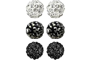 JewelrieShop Rhinestones Crystal Ball Stud Earrings Set Fireball Disco Ball Pave Bead Earrings Hypoallergenic for Women