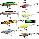 YULVORN 8PCS Plopper Fishing Lure Set - Topwater Rotating Tail Bass Bait | 3 sizes 6g/11g/13g freshwater and saltwater | ABS lifelike 3D reflective colors | Rustproof sharp steel barbed treble hooks
